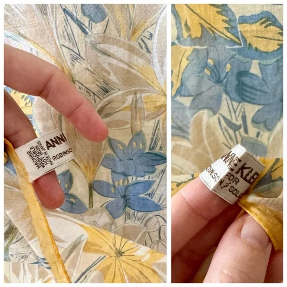 70s Vintage Anne Klein Swiss Dot & Floral Print Cottagecore Cotton Scarf Wrap - Picture 7 of 17